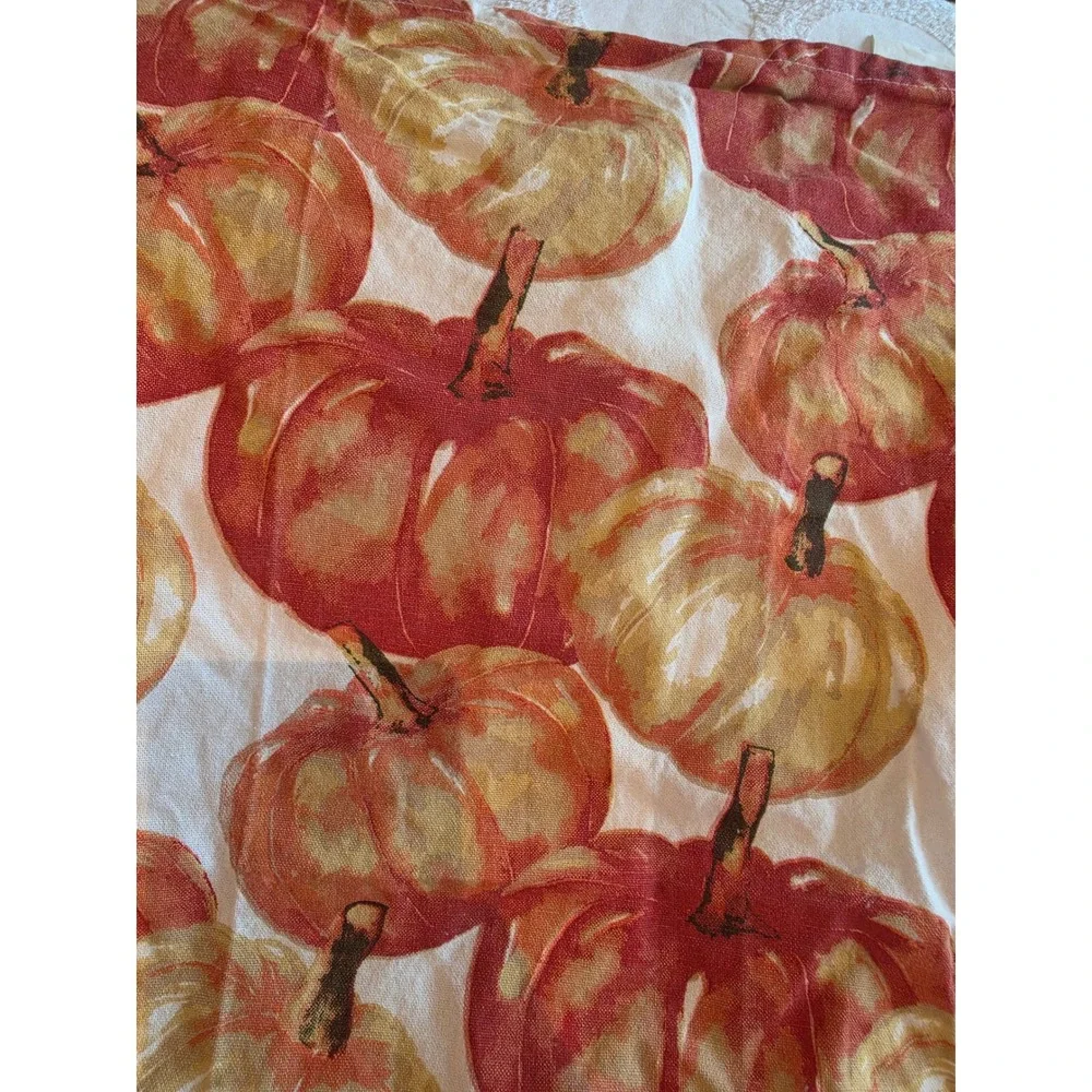 Autumn Pumpkin Print Cotton Tea Towel Fall Harvest Kitchen Decor Orange Red